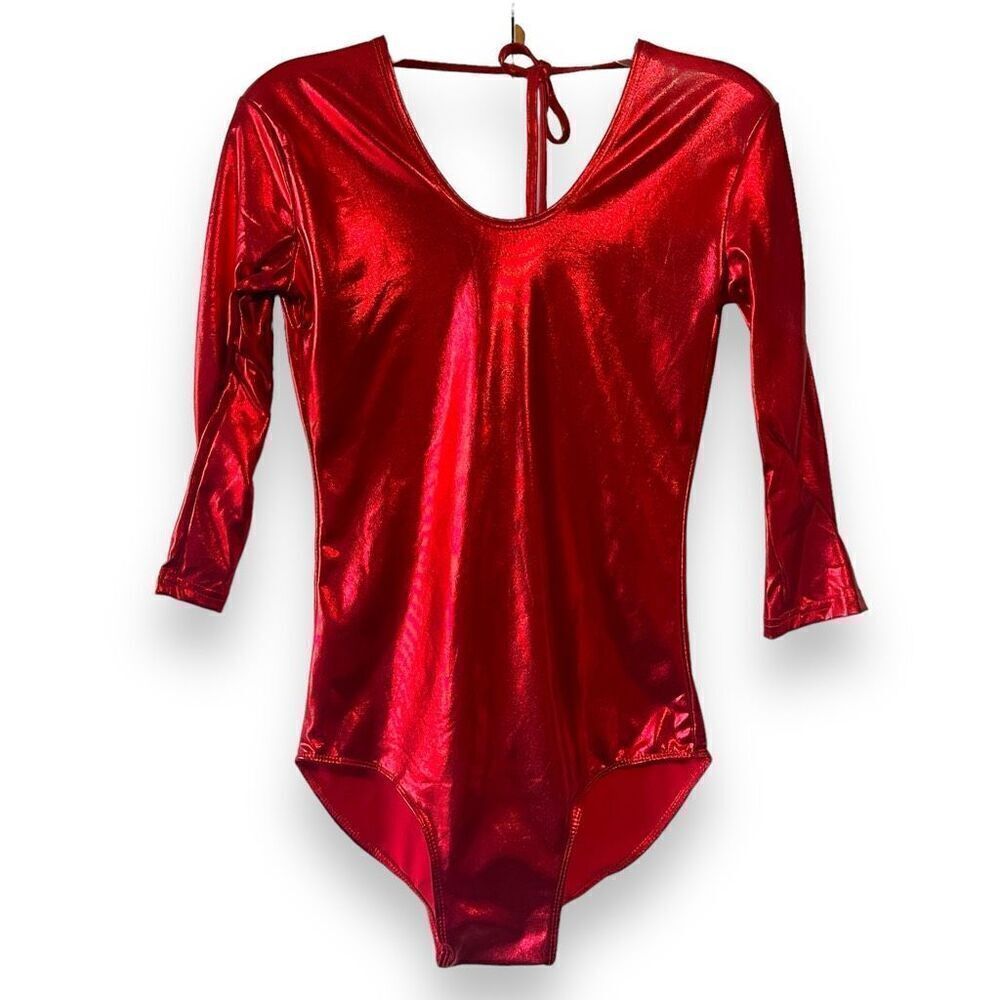 Amscan Scoop Neck Quarter Sleeve Metallic Costume Cosplay Bodysuit Red Medium‎